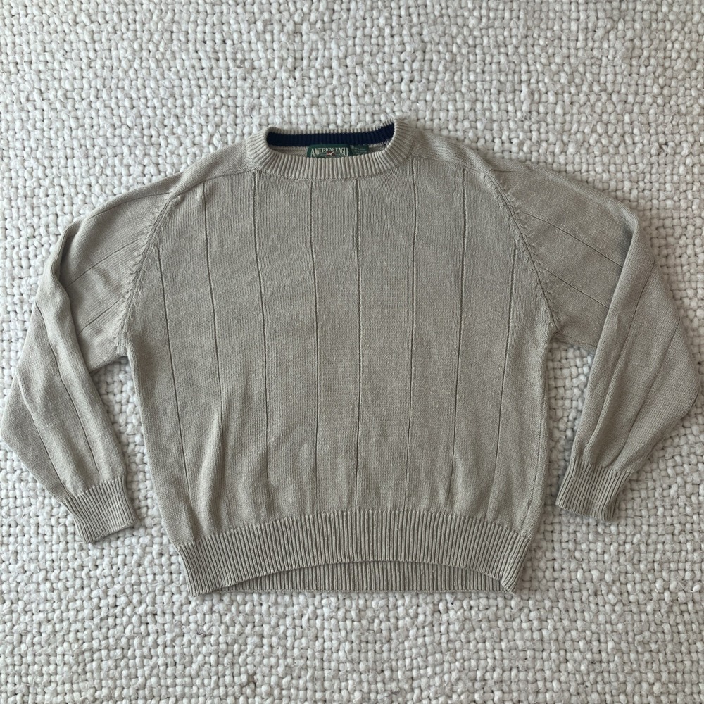 Vintage 90s American Eagle Mens Sweater Medium Beige Grandpa Outdoors Y2K